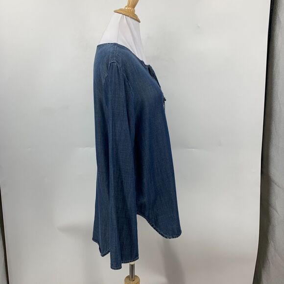 Cloth & Stone Shirt Womens S Small Blue Chambray Lace Up Long Sleeve Tencel Top - Picture 5 of 13